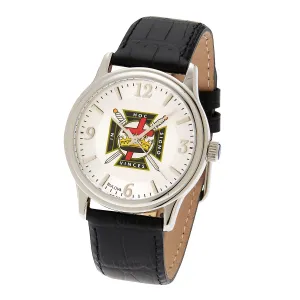 Men's Bulova Stainless Steel Freemason Knights Templar Watch with Black Leather Strap