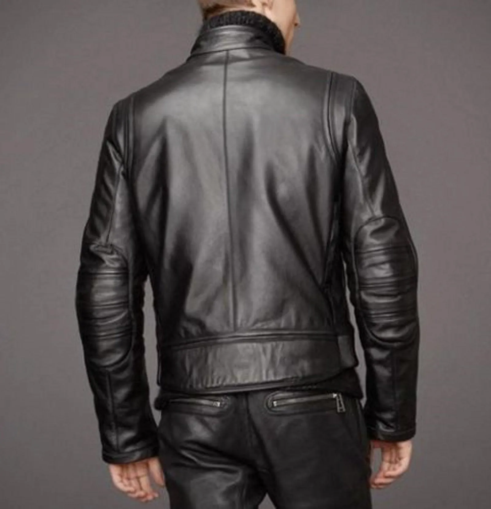 Men's Motorcycle Leather Jacket Black MJ001