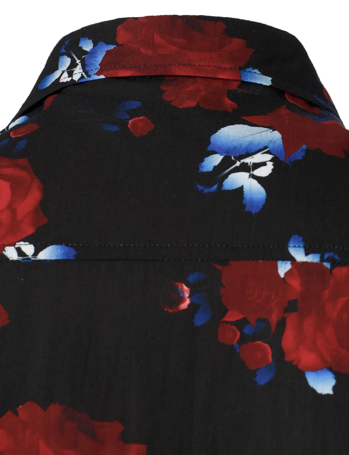 Men's Red Rose Print Cotton Button Up Long Sleeve Shirt