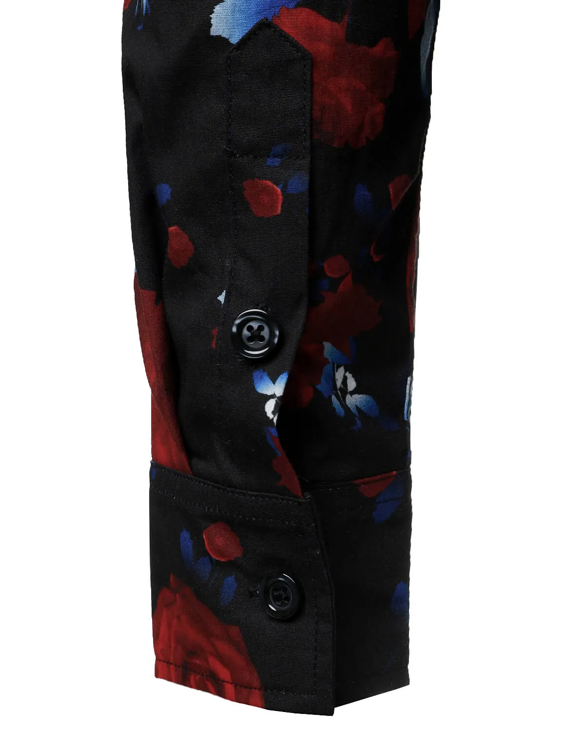 Men's Red Rose Print Cotton Button Up Long Sleeve Shirt