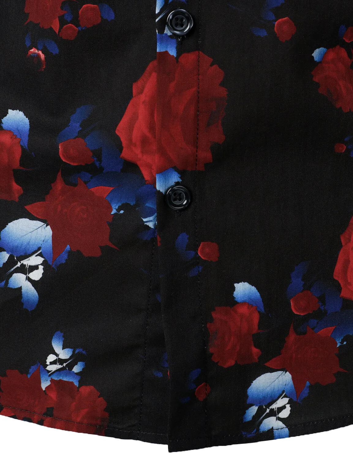 Men's Red Rose Print Cotton Button Up Long Sleeve Shirt