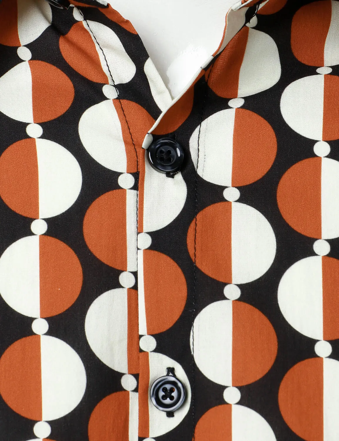 Men's Retro Geometric Round Print Cotton Button Long Sleeve Shirt