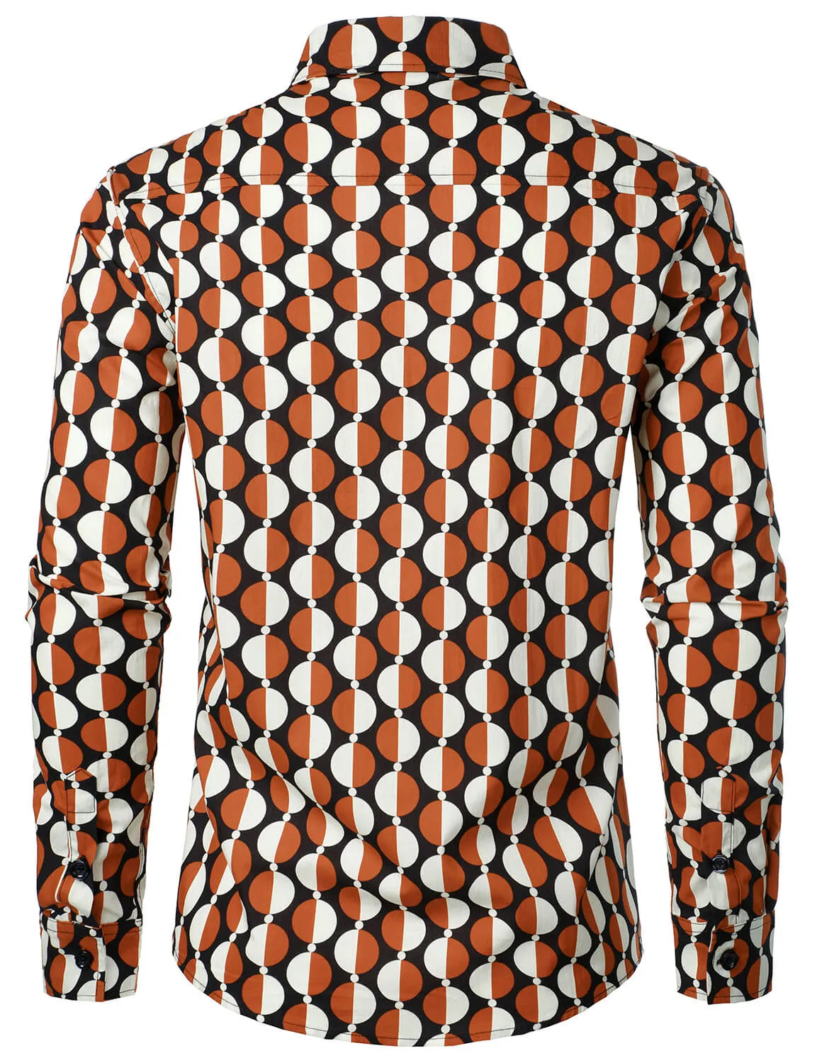 Men's Retro Geometric Round Print Cotton Button Long Sleeve Shirt