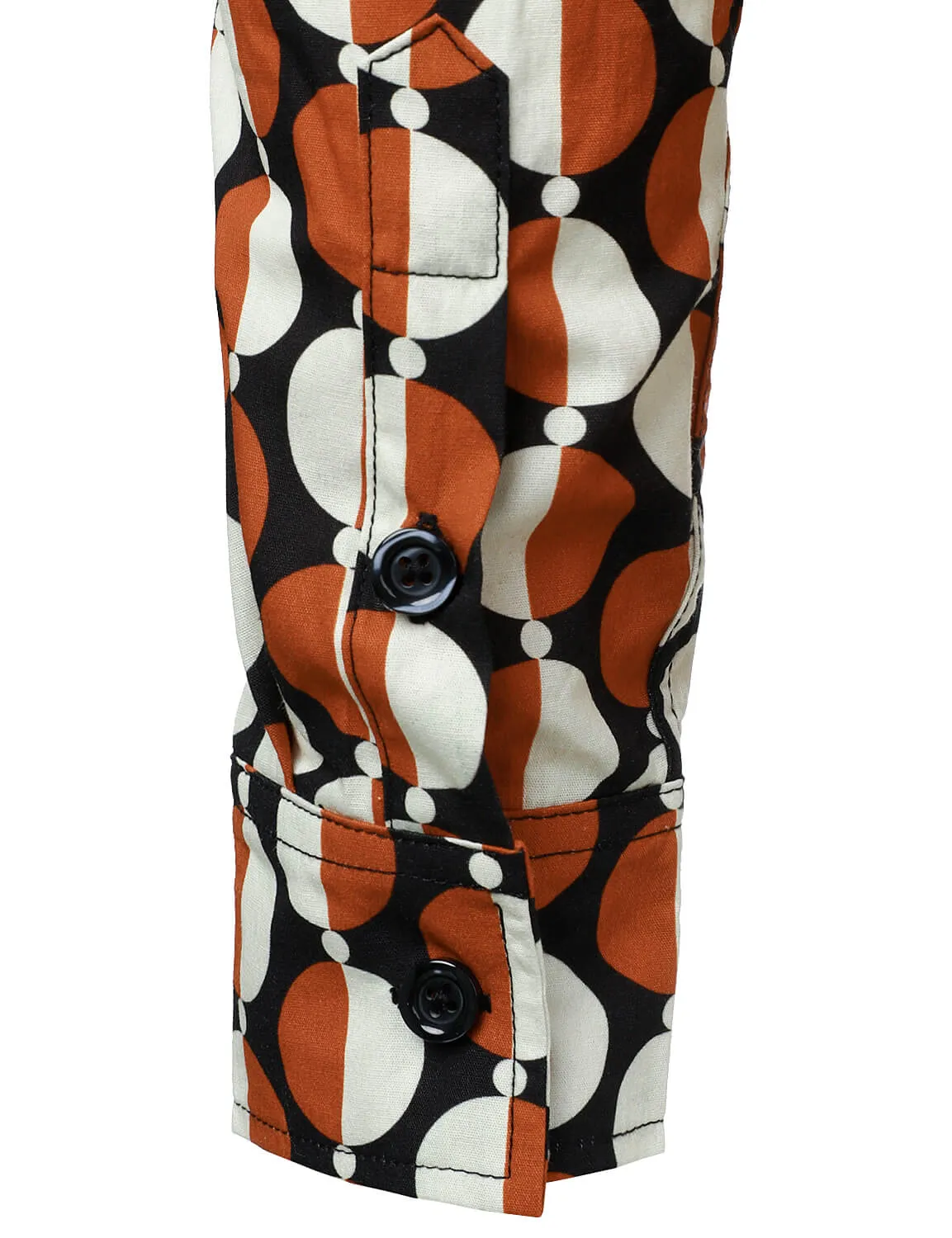 Men's Retro Geometric Round Print Cotton Button Long Sleeve Shirt