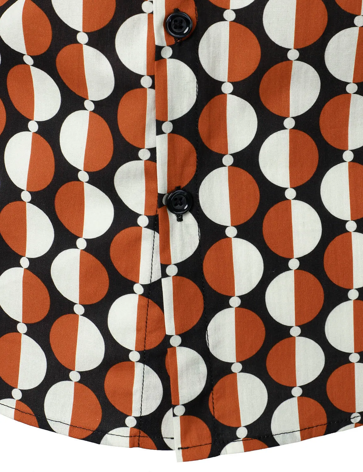 Men's Retro Geometric Round Print Cotton Button Long Sleeve Shirt