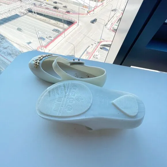 Mini Melissa Ultrigirl Stars BB Shoe White Girly Children's Ballet Flat Size 10