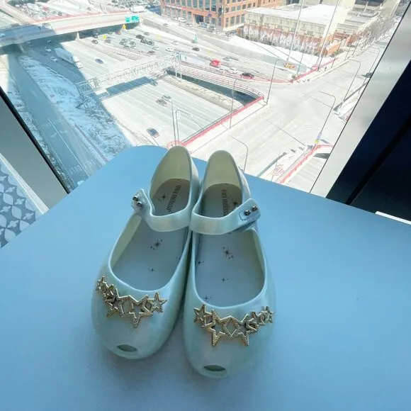 Mini Melissa Ultrigirl Stars BB Shoe White Girly Children's Ballet Flat Size 10