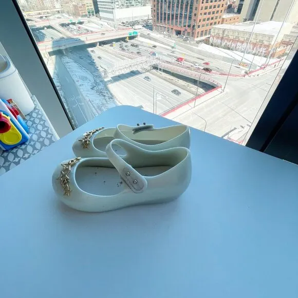 Mini Melissa Ultrigirl Stars BB Shoe White Girly Children's Ballet Flat Size 10