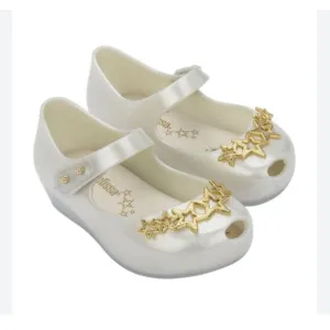 Mini Melissa Ultrigirl Stars BB Shoe White Girly Children's Ballet Flat Size 10