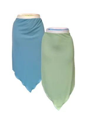 MINT/BLUE REVERSIBLE POINTED HEM SKIRT