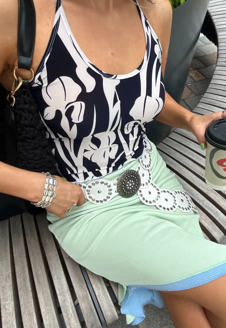 MINT/BLUE REVERSIBLE POINTED HEM SKIRT