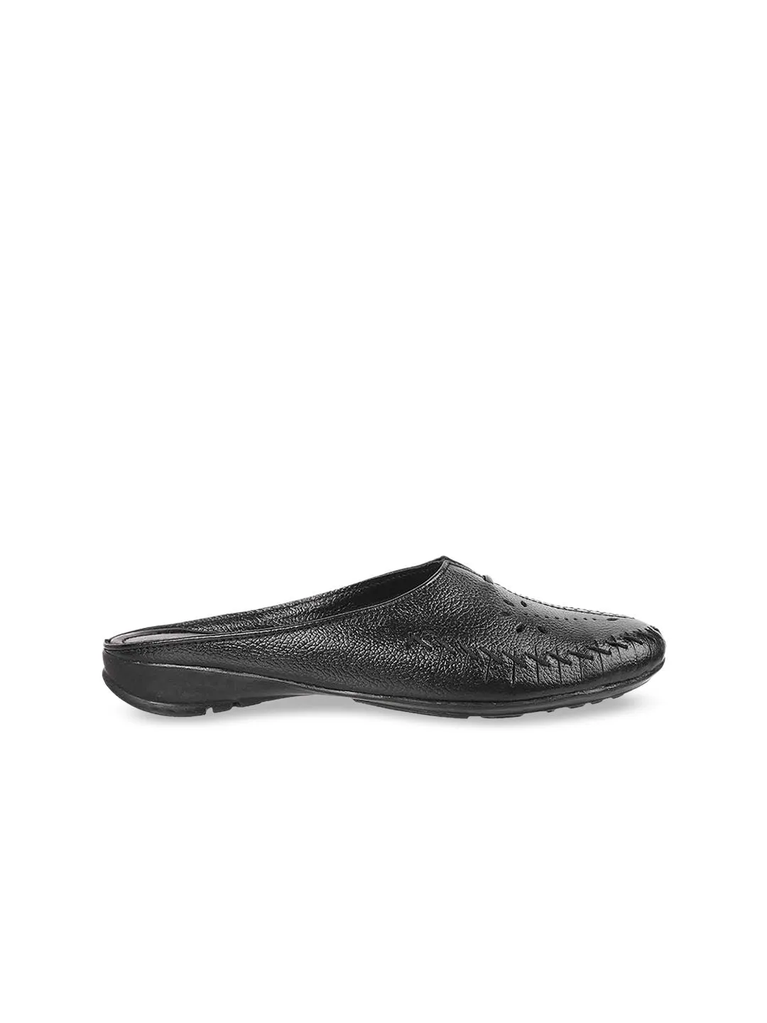 Mochi Women Black Mules with Laser Cuts Flats