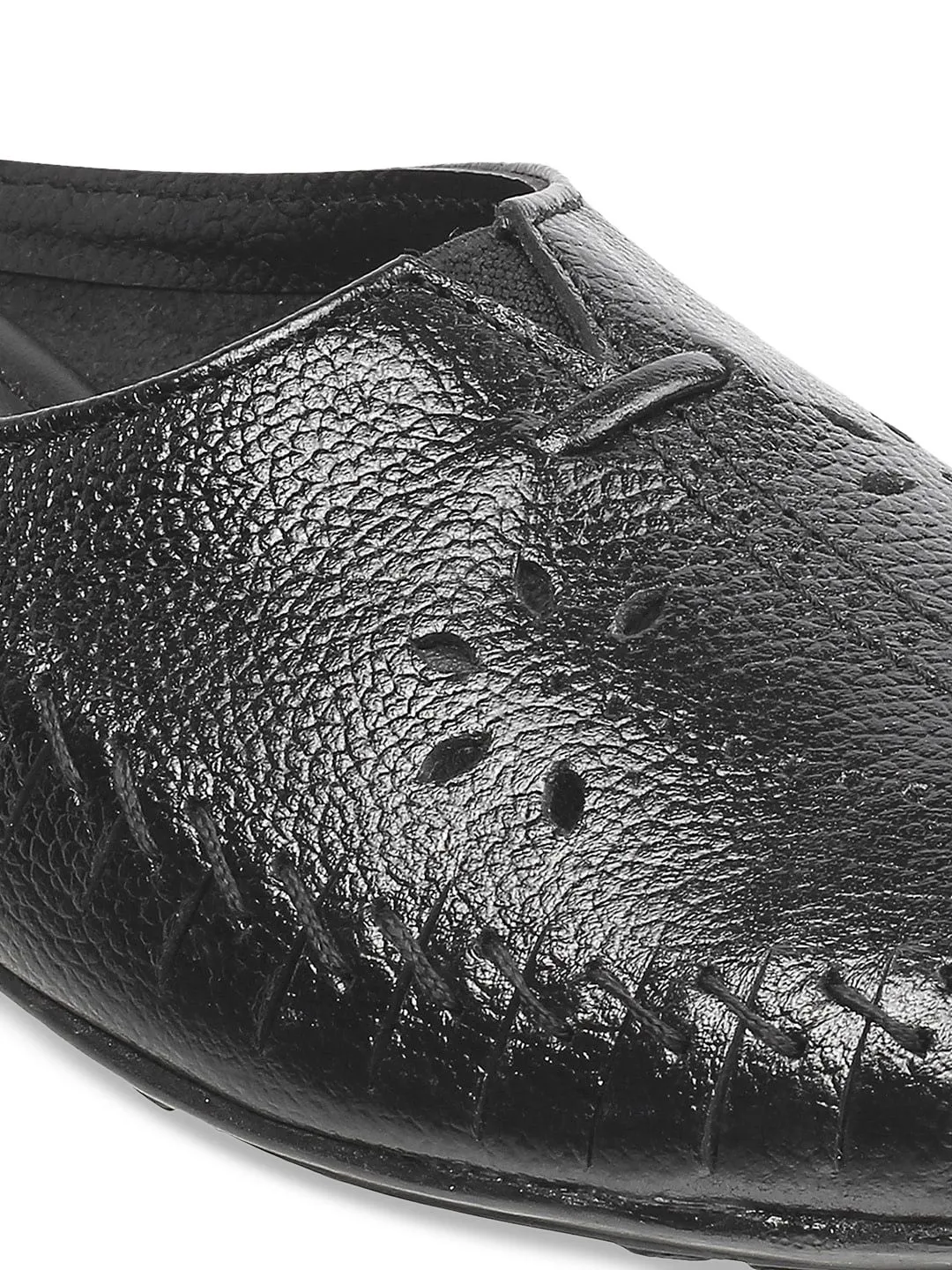 Mochi Women Black Mules with Laser Cuts Flats