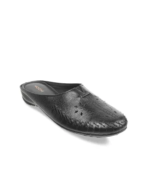 Mochi Women Black Mules with Laser Cuts Flats
