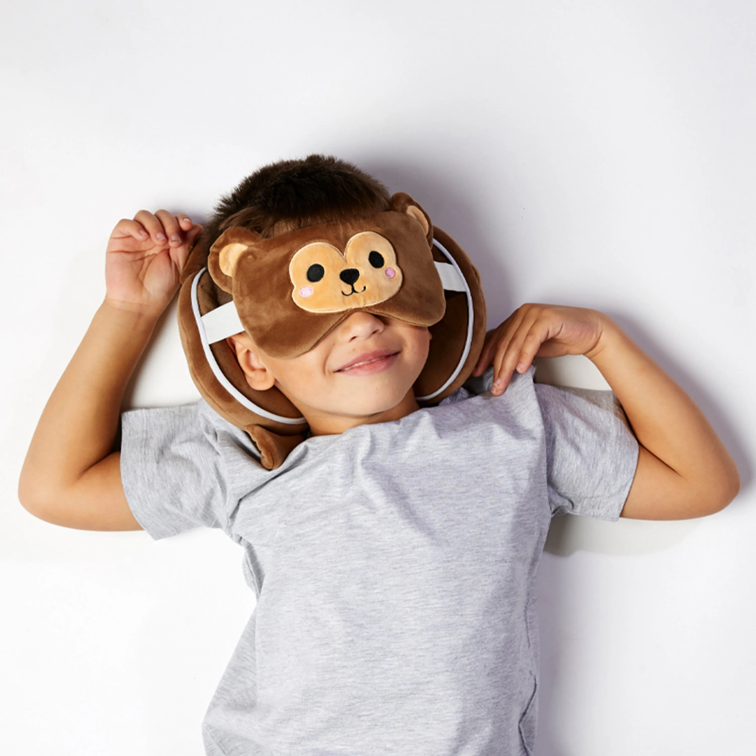 Monkey Relaxeazzz Plush Round Travel Pillow & Eye Mask Set