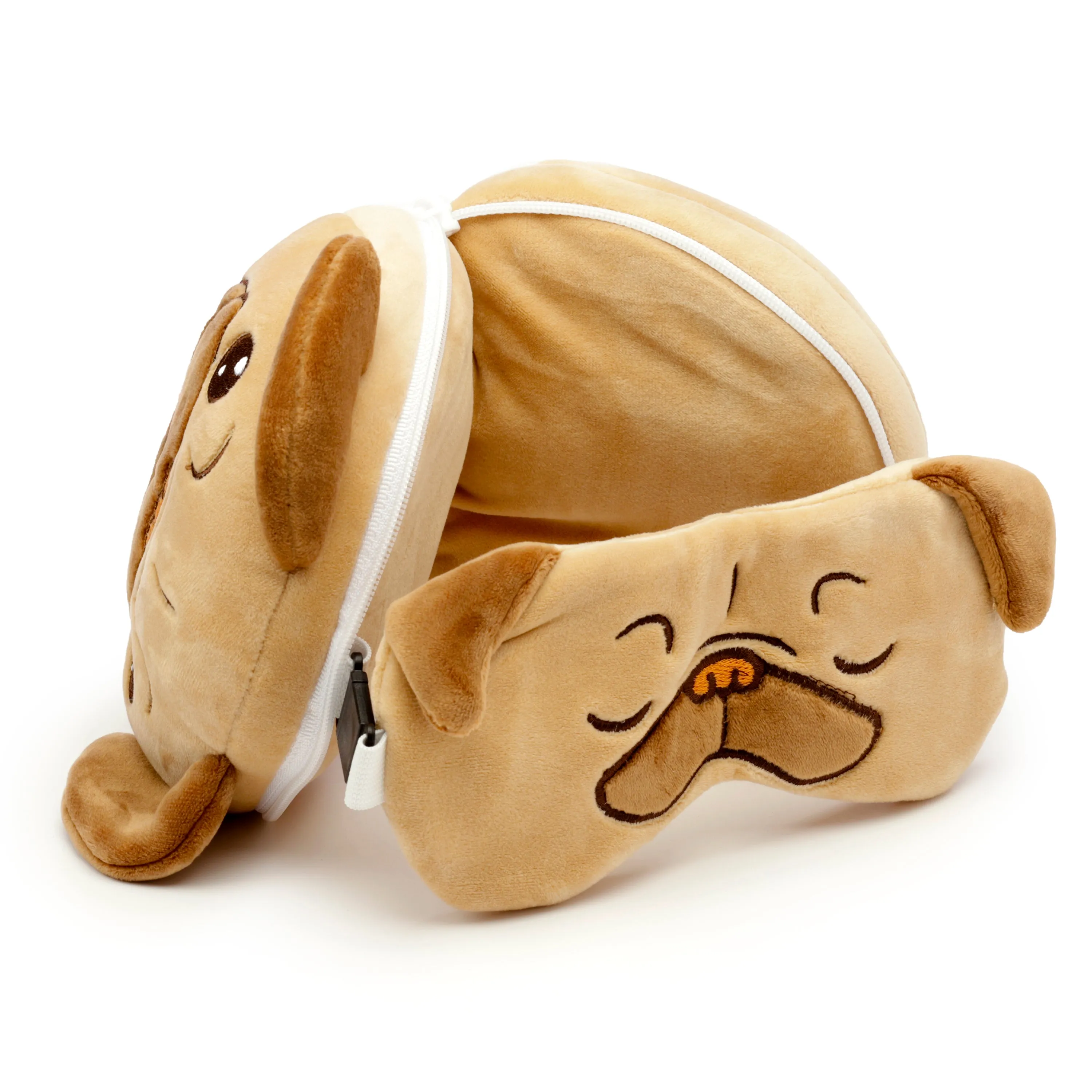 Mopps Pug Relaxeazzz Plush Round Travel Pillow & Eye Mask Set