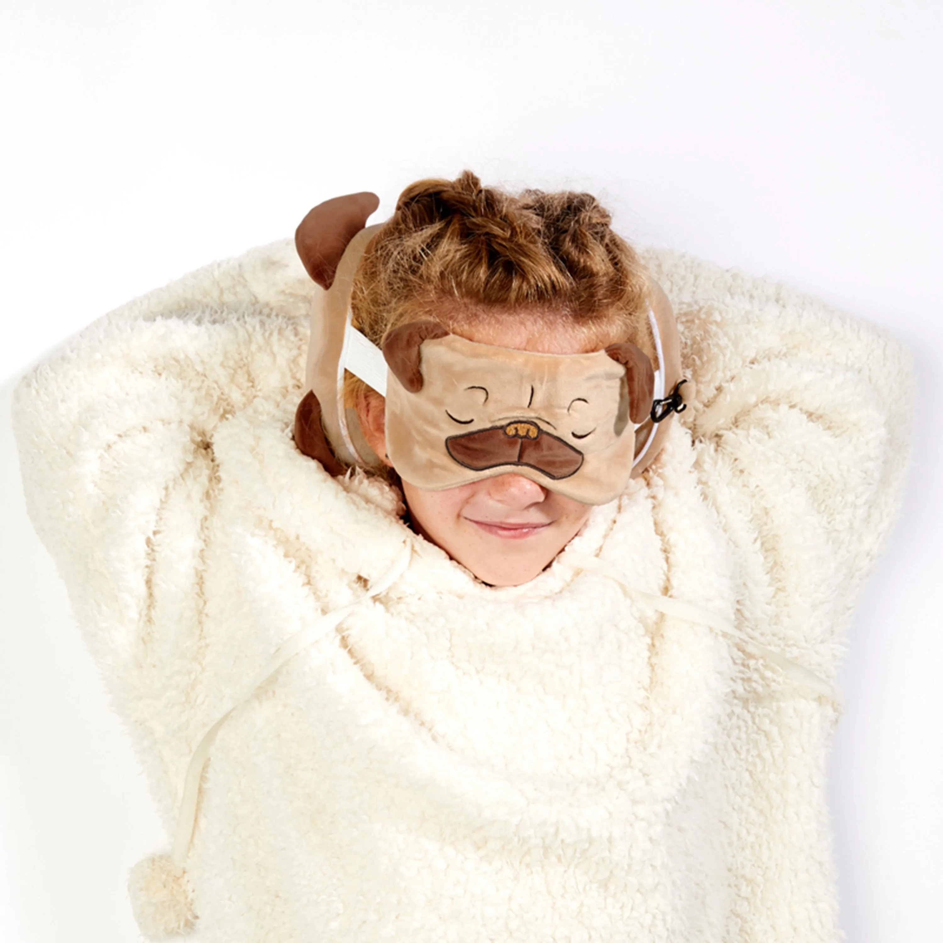Mopps Pug Relaxeazzz Plush Round Travel Pillow & Eye Mask Set