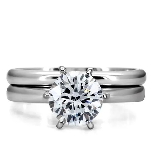 MT790 - Solitaire Beauty Stainless Steel Wedding Set Newest Style April Birthstone
