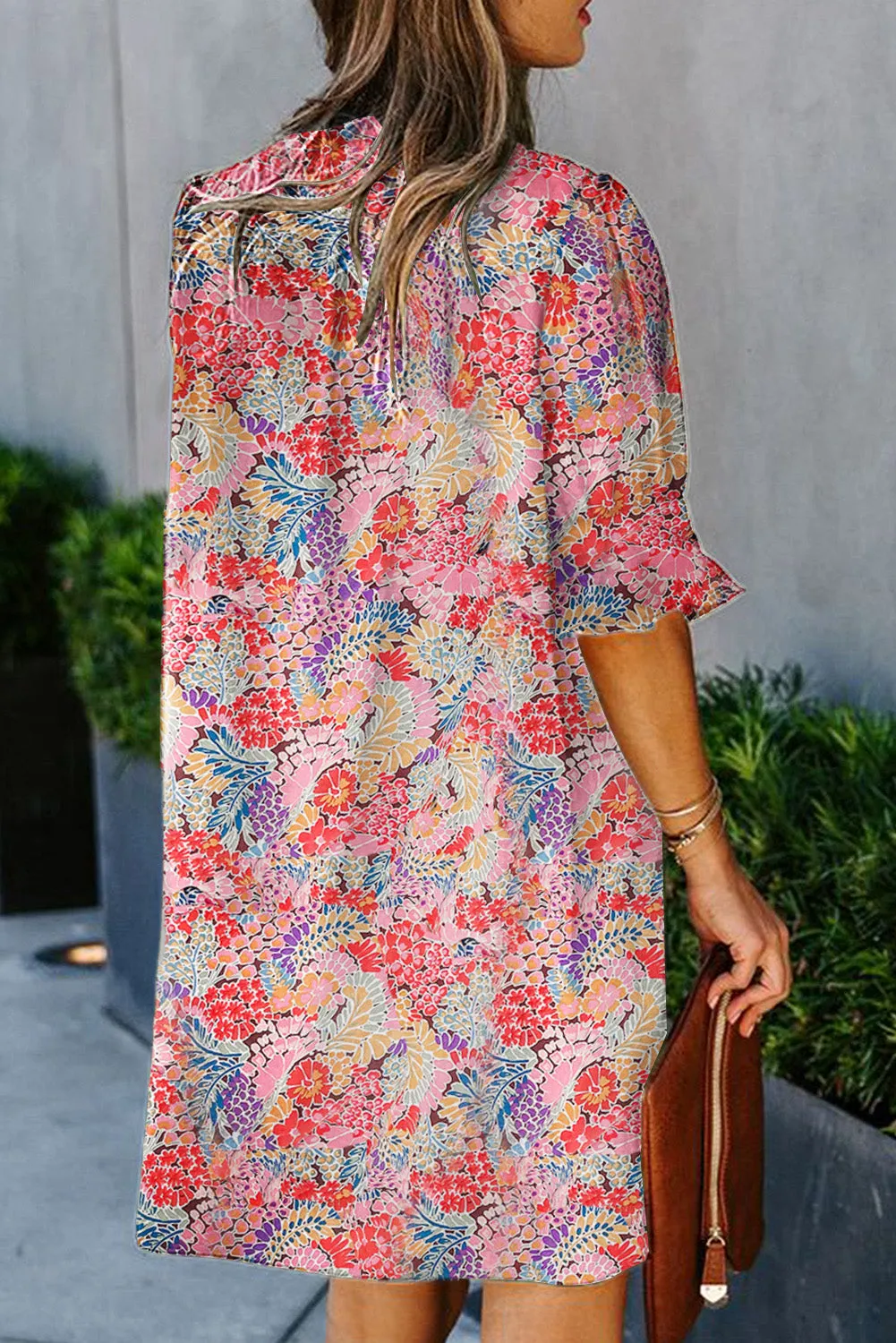 Multicolor Boho Floral Printed Flutter Sleeve Dress