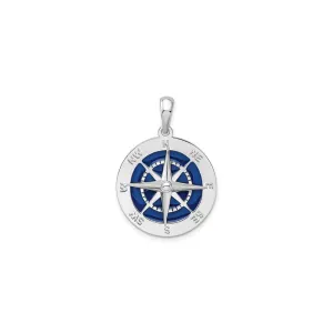 Nautical Blue Enameled Compass Pendant (Silver)