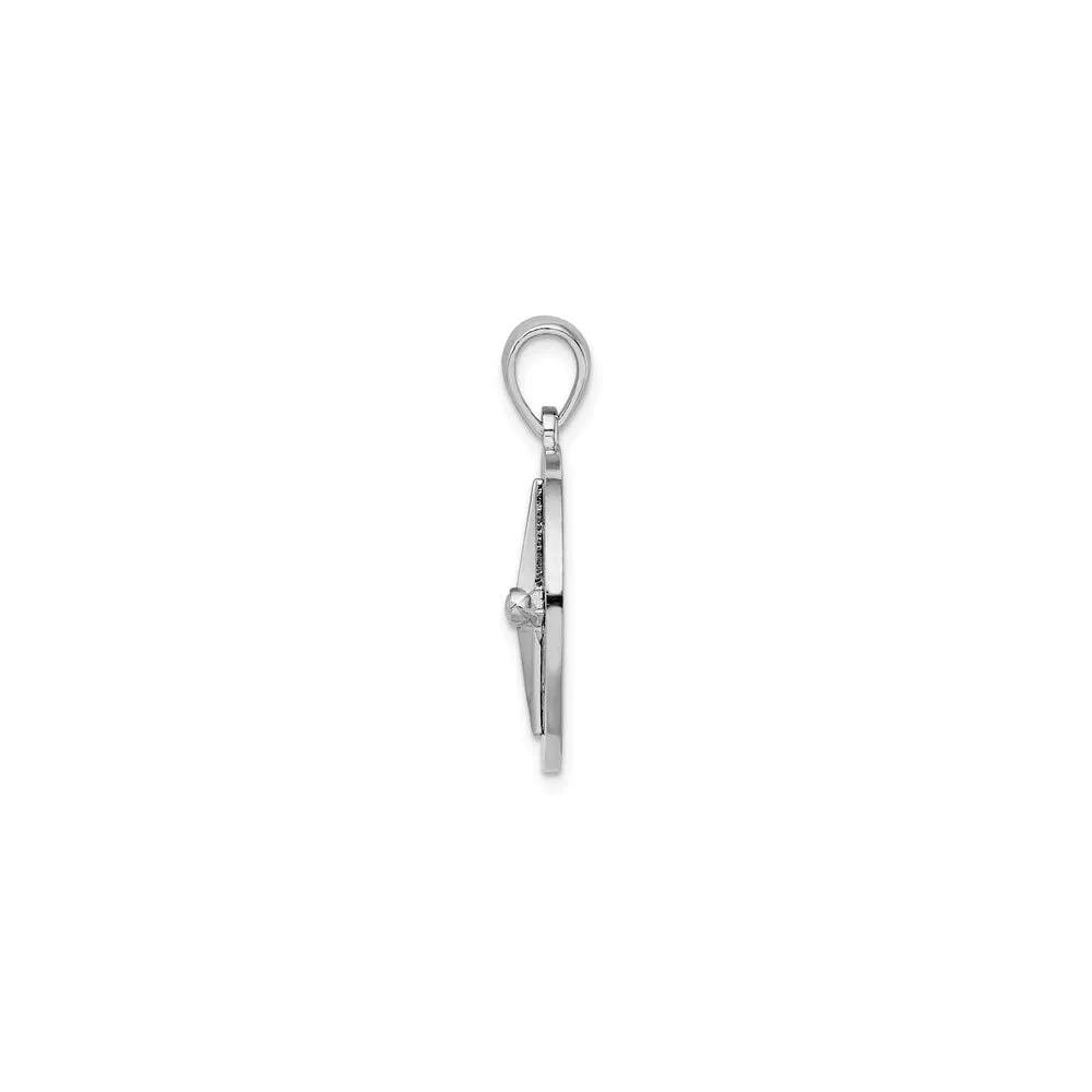 Nautical Blue Enameled Compass Pendant (Silver)