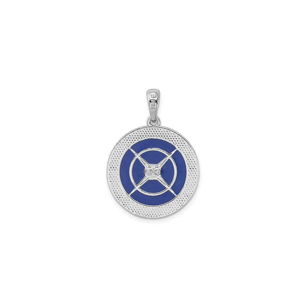 Nautical Blue Enameled Compass Pendant (Silver)