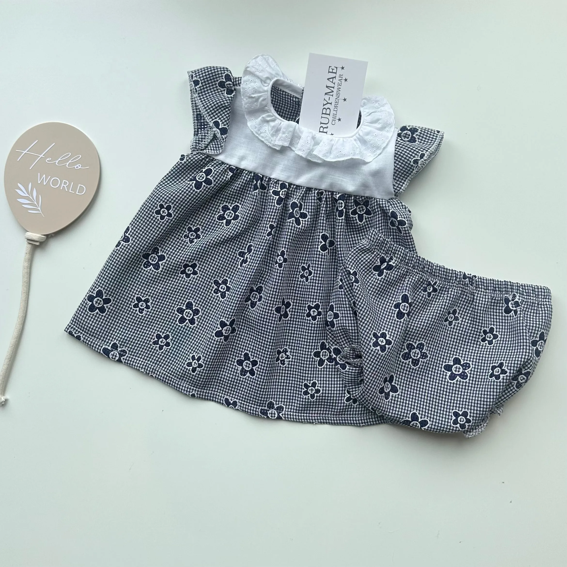 Navy Check Dress With Matching Bloomers - Sadie