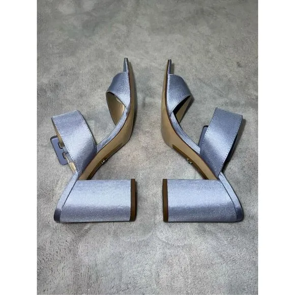 NEW! Lavender Satin BLOCK Heel Buckle Mules US7