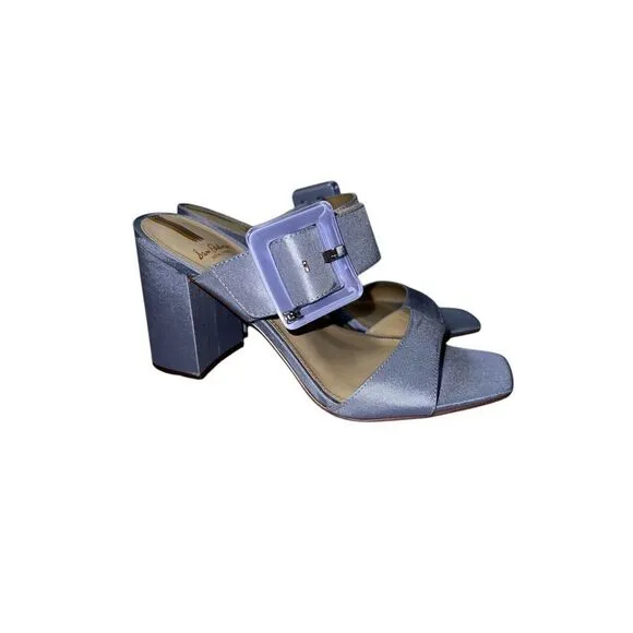 NEW! Lavender Satin BLOCK Heel Buckle Mules US7