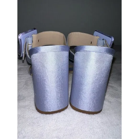 NEW! Lavender Satin BLOCK Heel Buckle Mules US7