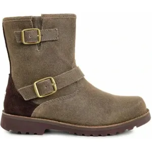 NWT UGG K Harwell Bomber Boots Kids Brown Teak Leather Wool Lining
