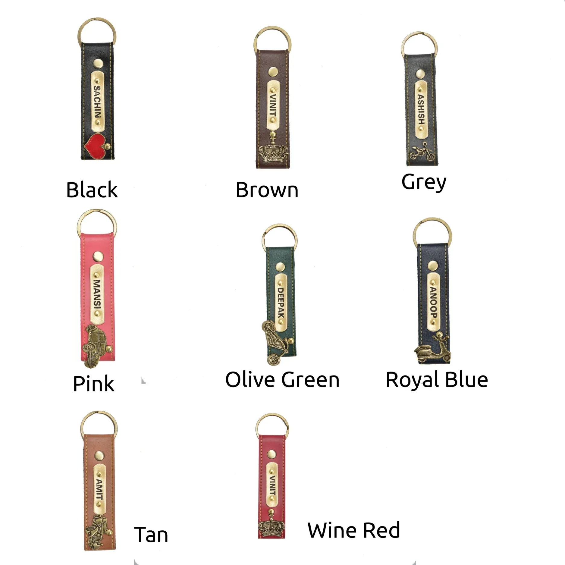 Personalized Stylish Vegan Leather Keychain - Grey