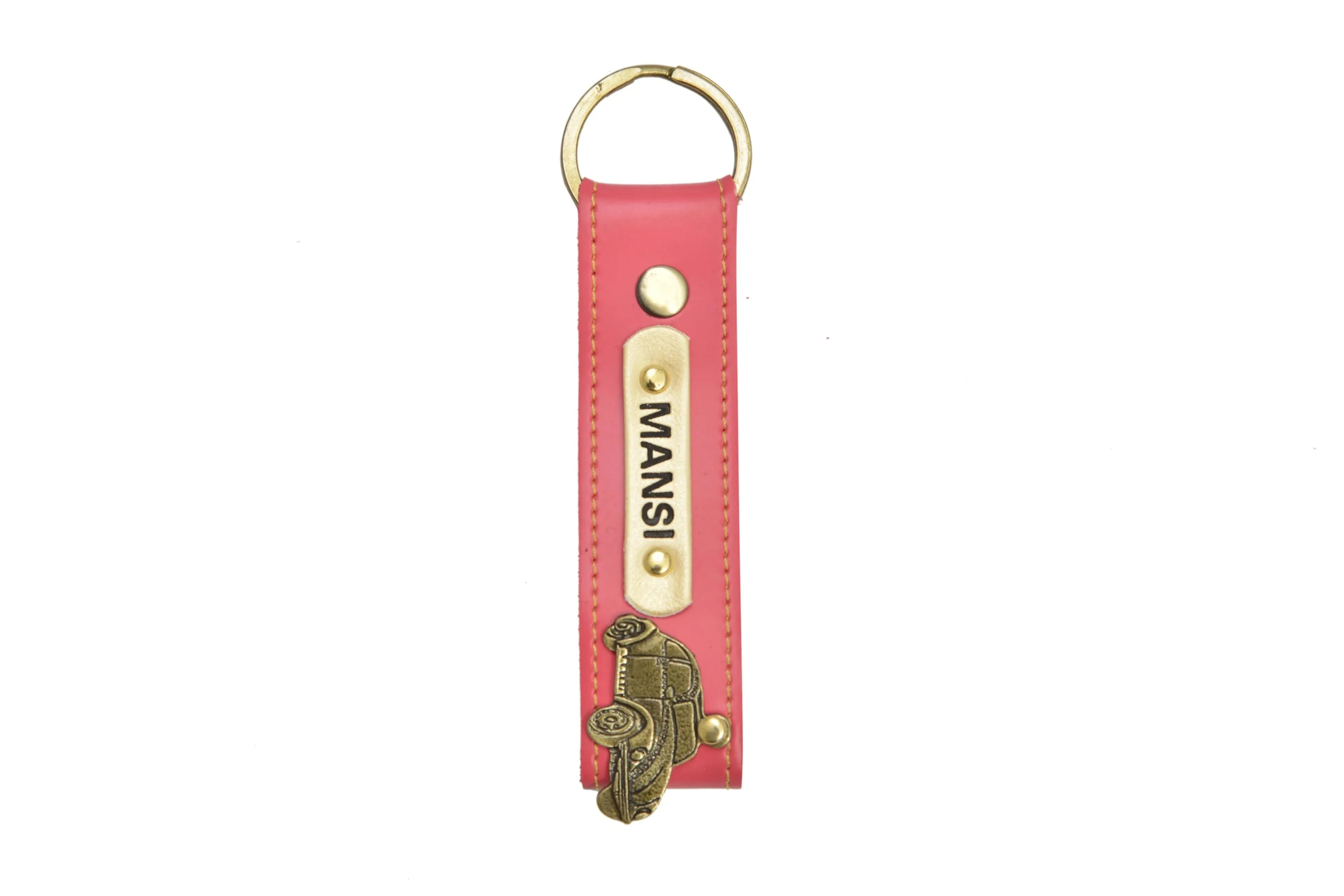 Personalized Stylish Vegan Leather Keychain - Pink