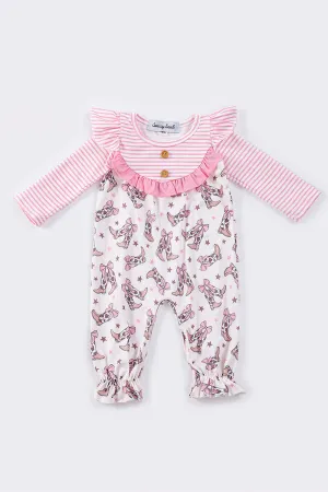 Pink boots print stripe girl romper