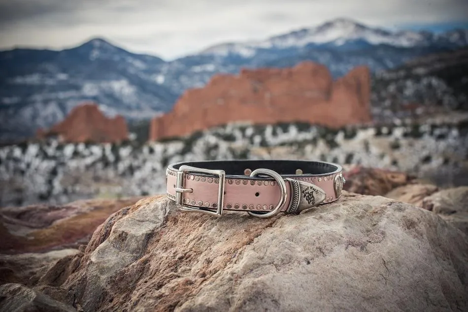 Pink Crystal and Leather Dog Collar