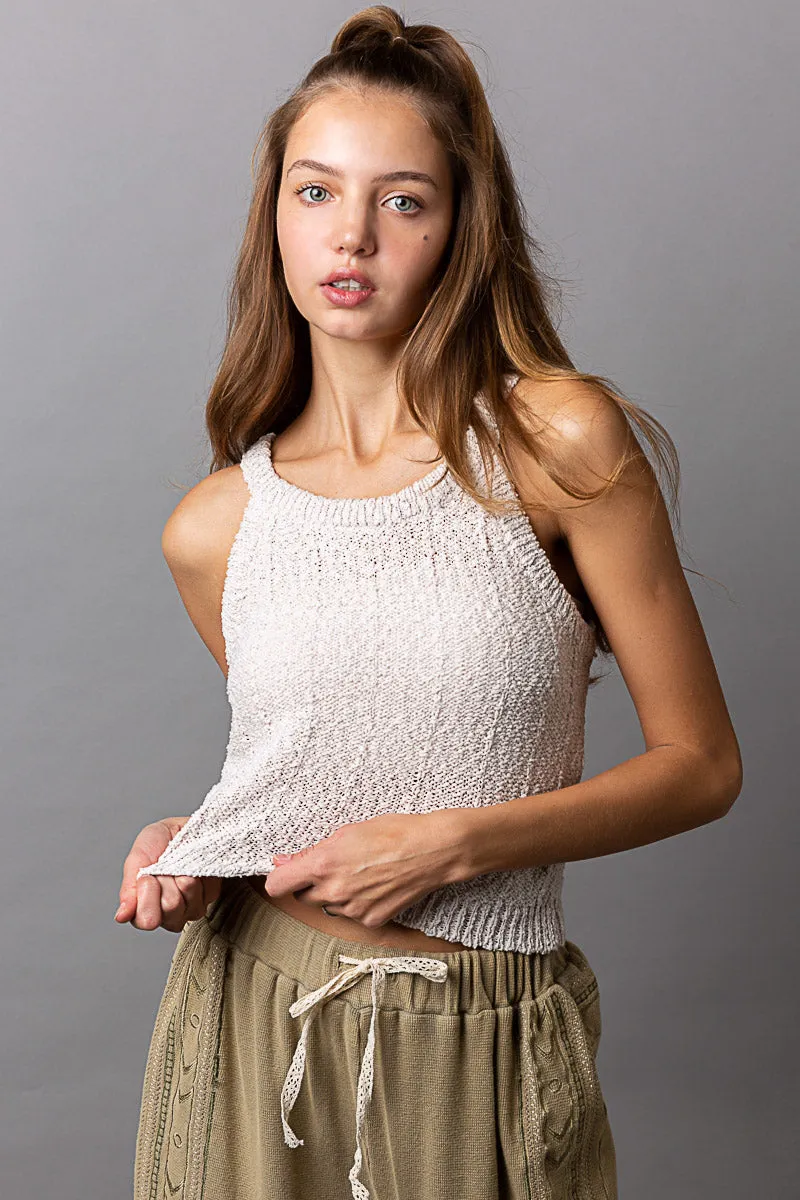 POL Women's Oatmeal Halterneck Sweater Tank