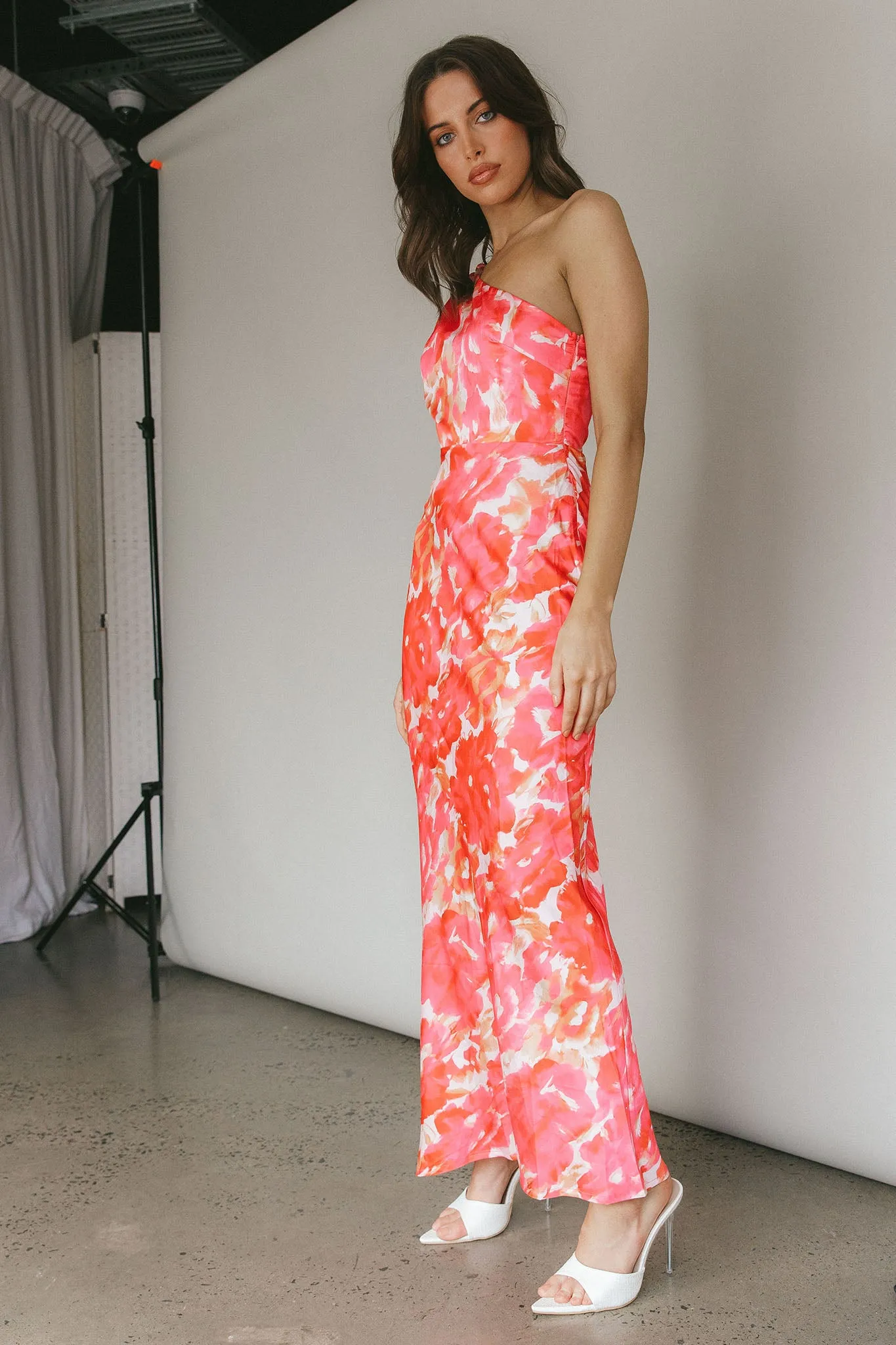 Portland One-Shoulder Maxi Dress Floral Pink
