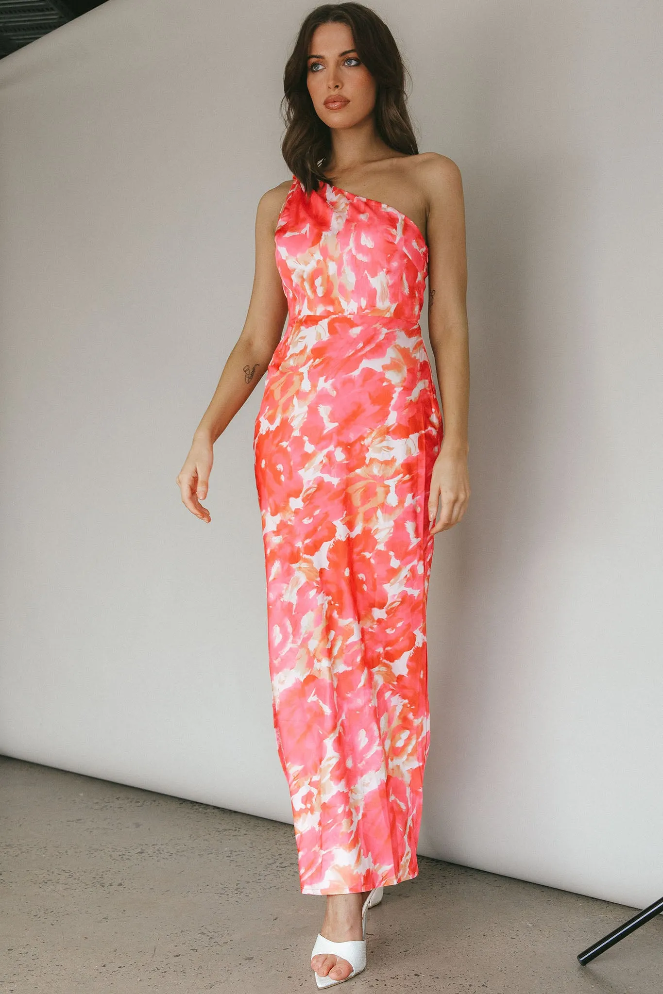 Portland One-Shoulder Maxi Dress Floral Pink