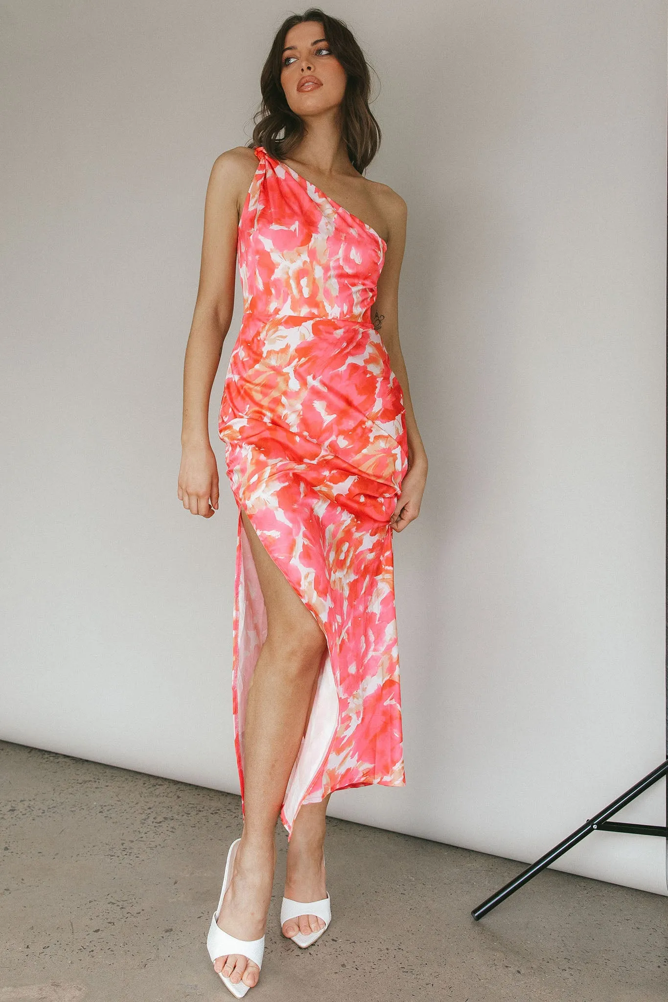 Portland One-Shoulder Maxi Dress Floral Pink