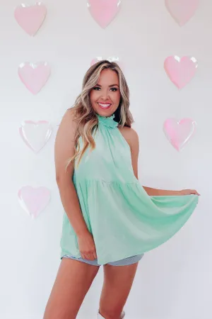 Pretty Please Mock Neck Ruffle Top - Mint