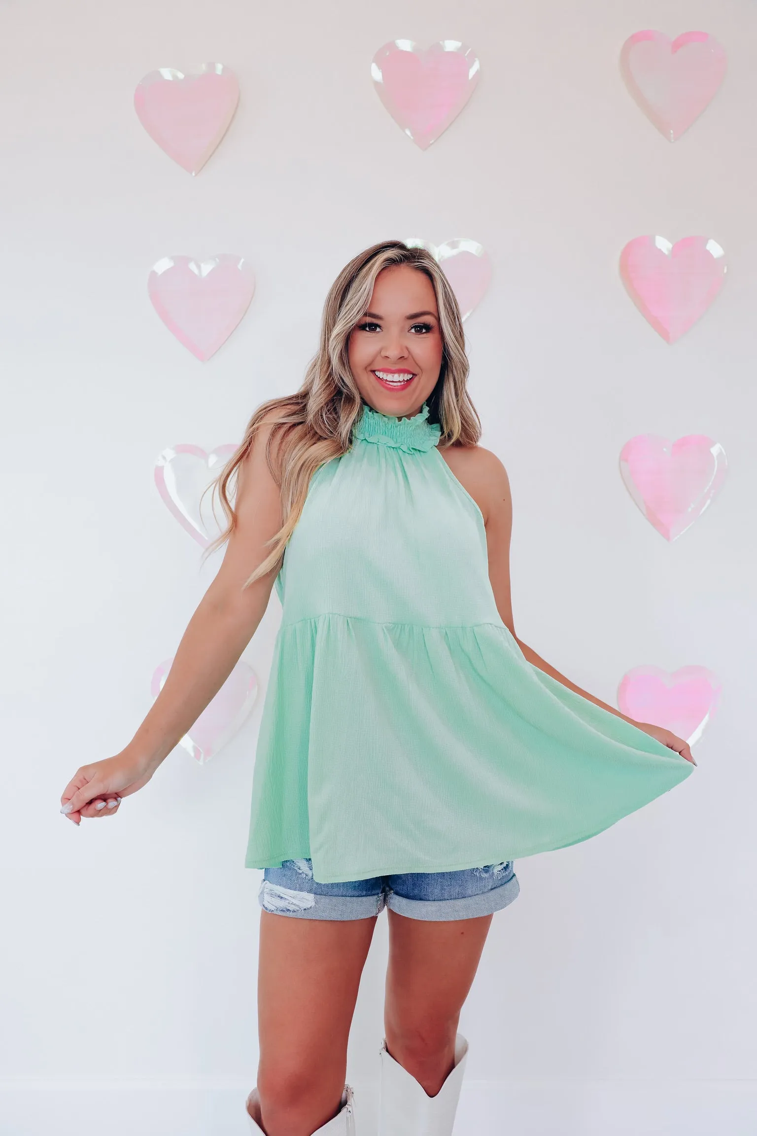 Pretty Please Mock Neck Ruffle Top - Mint