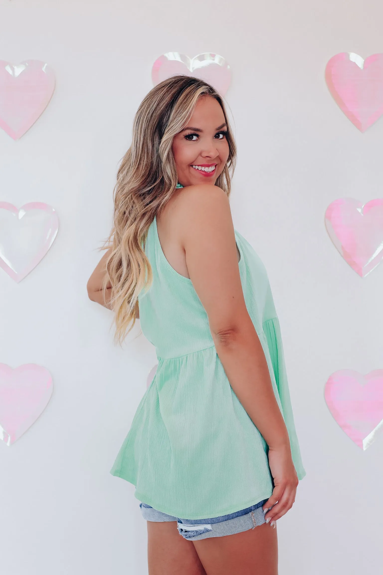 Pretty Please Mock Neck Ruffle Top - Mint