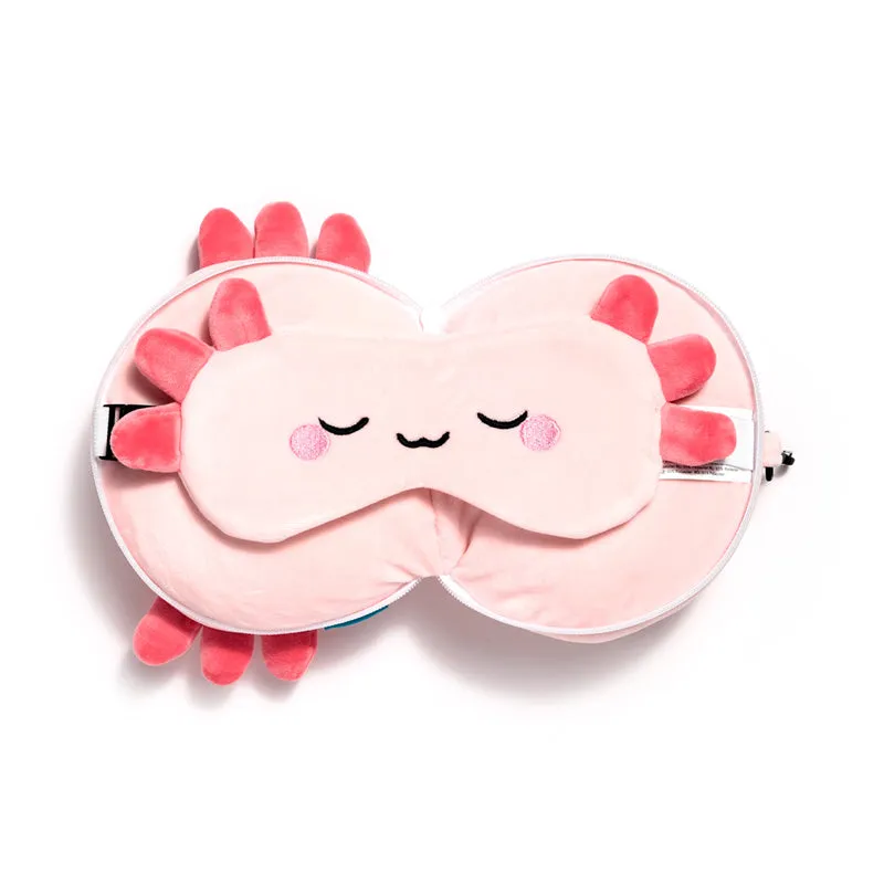 Relaxeazzz Travel Pillow & Eye Mask  - Adoramals Maddie the Axolotl