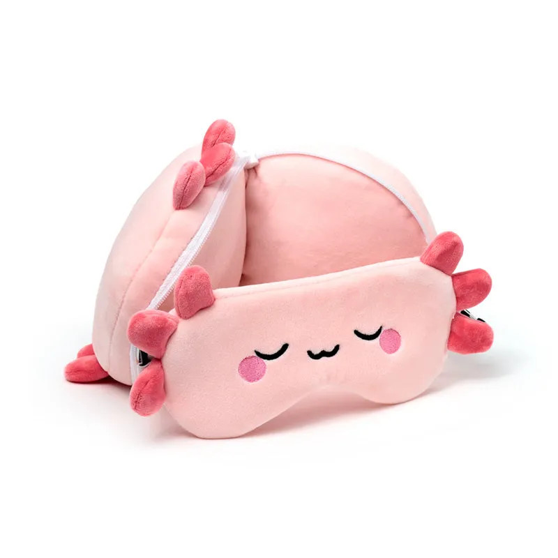 Relaxeazzz Travel Pillow & Eye Mask  - Adoramals Maddie the Axolotl