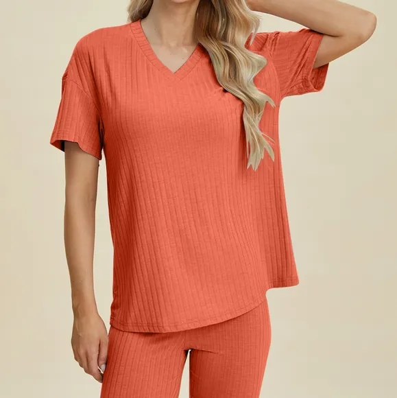 Ribbed Harmony Set - Coral