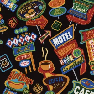 Road Signs on Black by Timeless Treasures