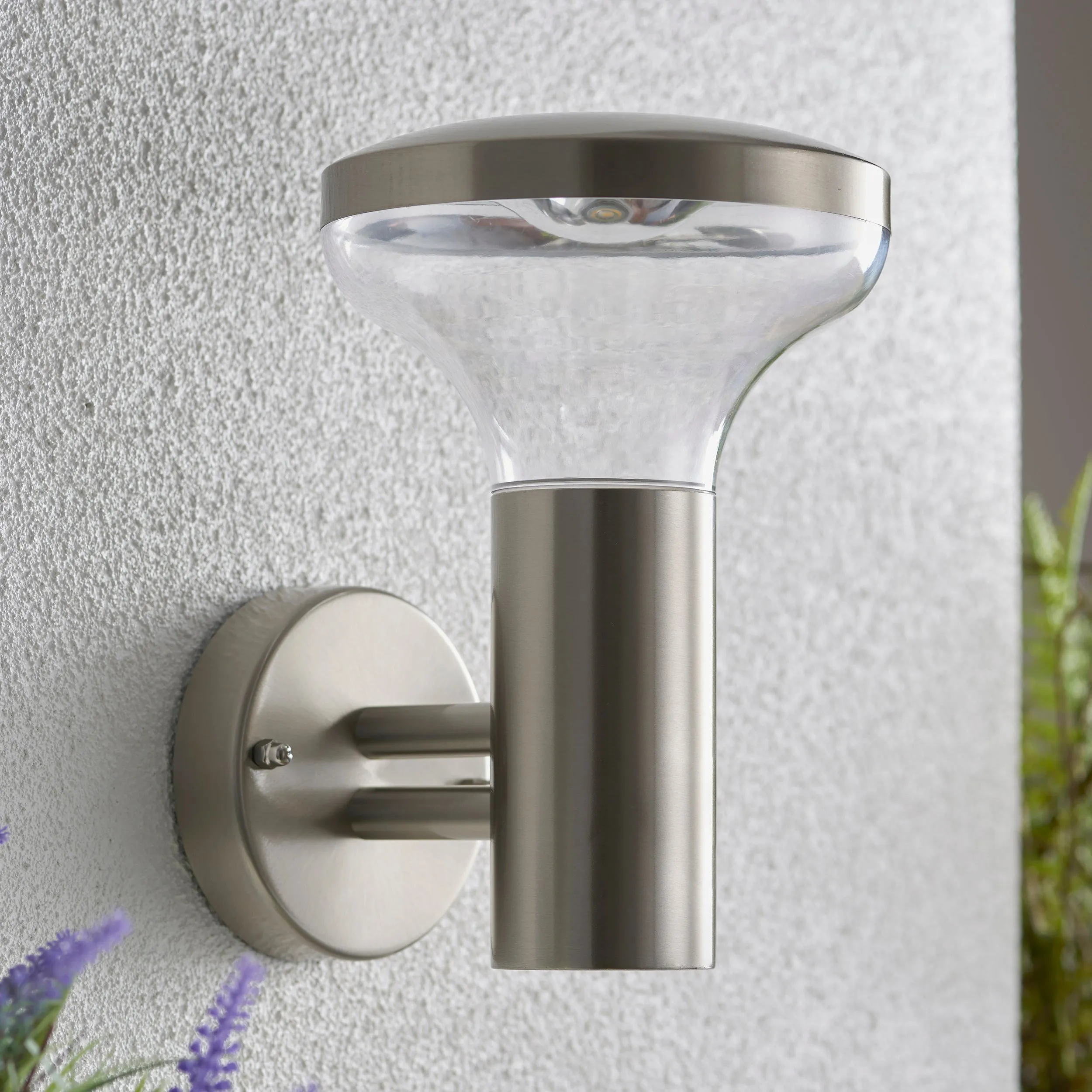 Saxby 67701 Roko 1lt wall IP44 4.6W Marine grade brushed stainless steel & clear pc 4.6W LED GU10 Cool White (Required)