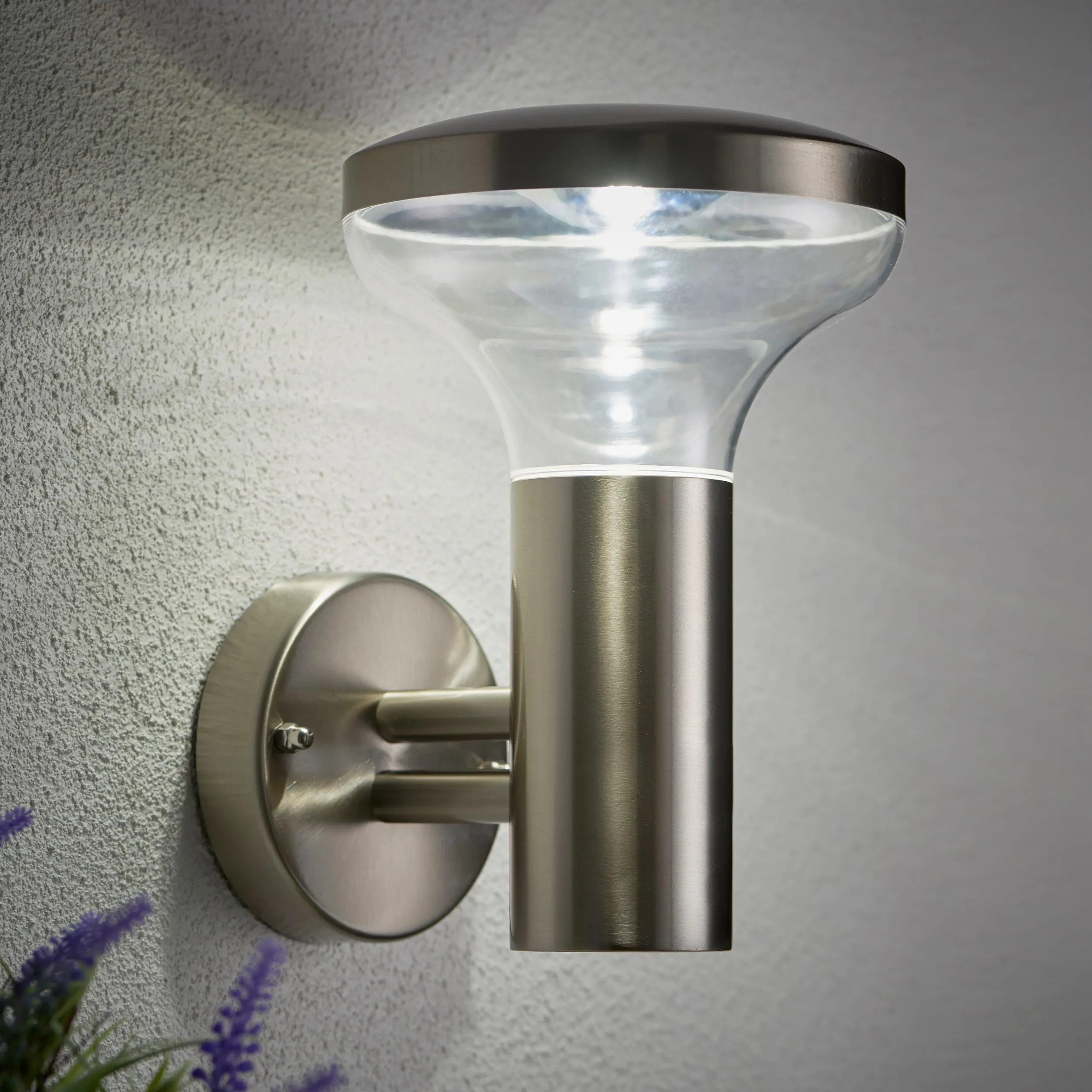 Saxby 67701 Roko 1lt wall IP44 4.6W Marine grade brushed stainless steel & clear pc 4.6W LED GU10 Cool White (Required)