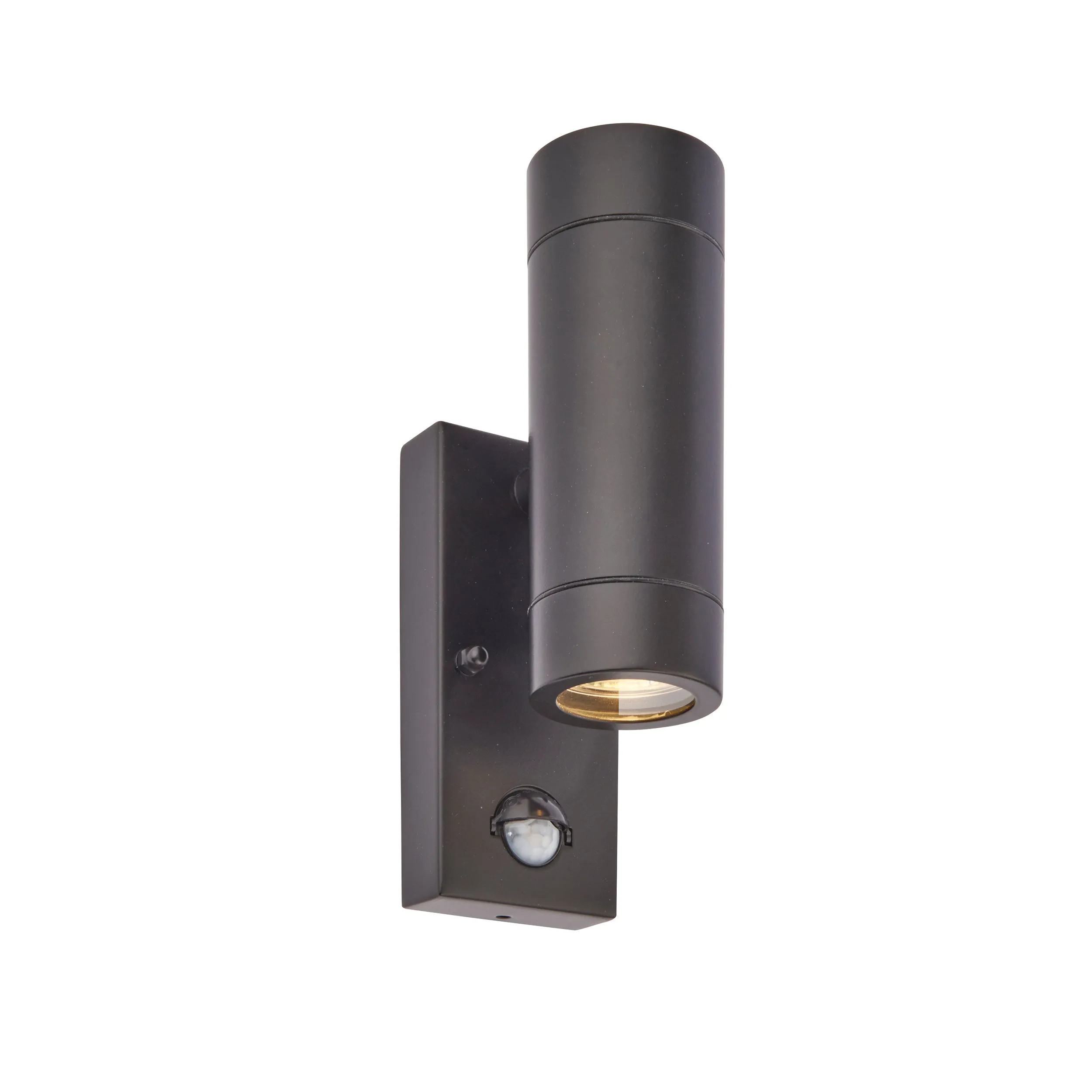 Saxby 75433 Palin PIR 2lt wall IP44 7W Matt black paint & clear glass 2 x 7W LED GU10 (Required)