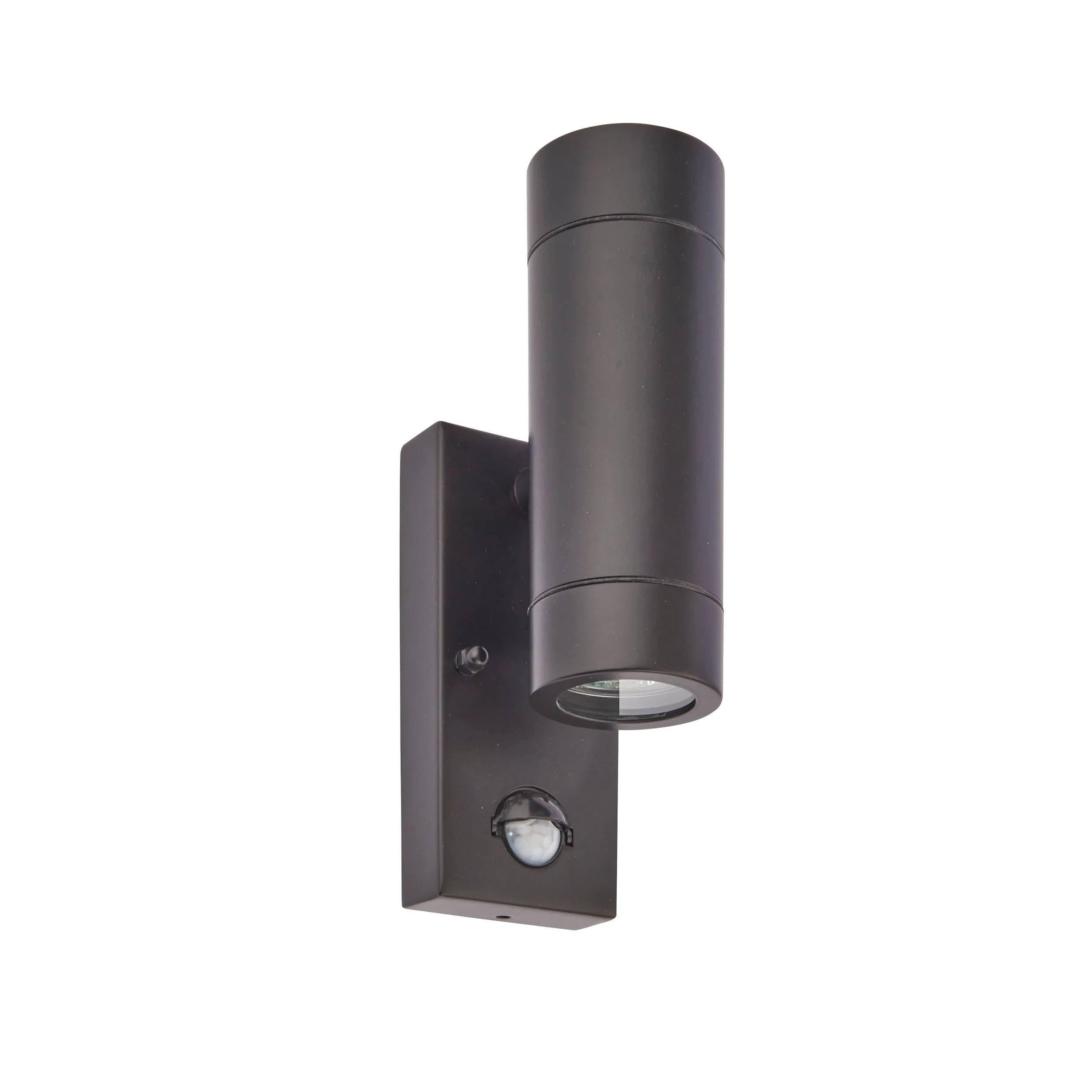 Saxby 75433 Palin PIR 2lt wall IP44 7W Matt black paint & clear glass 2 x 7W LED GU10 (Required)